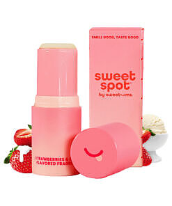 surrounded by fresh strawberries and cream swirl.