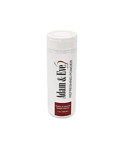 Adam & Eve Renewing Powder 4 oz. package beside a lifelike toy