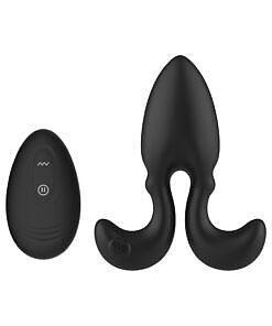 Adam & Eve Omega Vibrating Plug with smooth tapered tip and textured ridges on a soft white background.