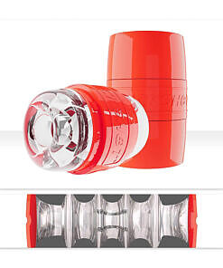 Adam's Quickshot By Fleshlight compact clear stroker with flesh-toned SuperSkin sleeve and dual end caps