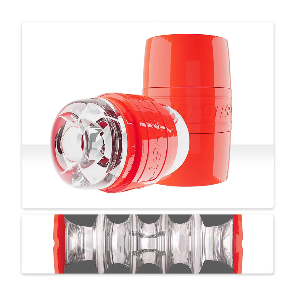 Adam's Quickshot By Fleshlight compact clear stroker with flesh-toned SuperSkin sleeve and dual end caps