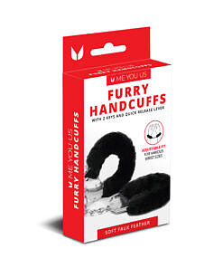 Me You Us Furry Handcuffs Black with soft fur lining and strong metal chain for BDSM restraint play