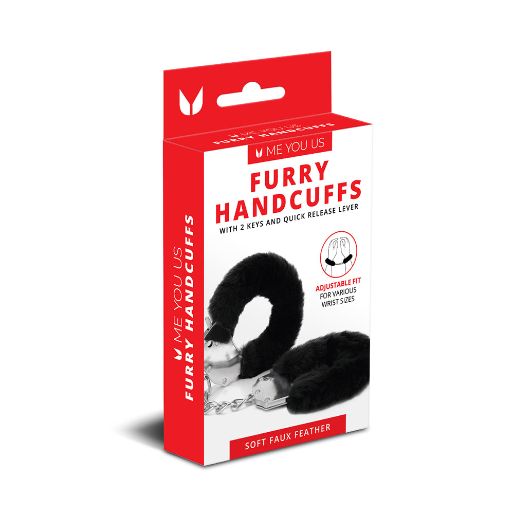 Me You Us Furry Handcuffs Black with soft fur lining and strong metal chain for BDSM restraint play