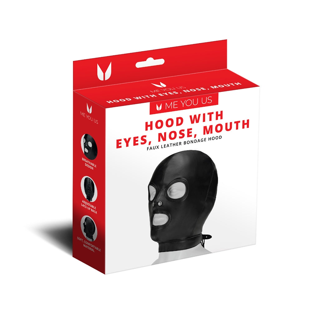 Me You Us Hood with Eyes Nose Mouth in black PU leather