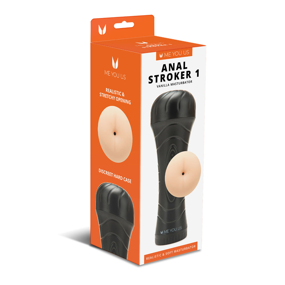 Me You Us Ultra Stroker Anal Vanilla stroker lying on a white background
