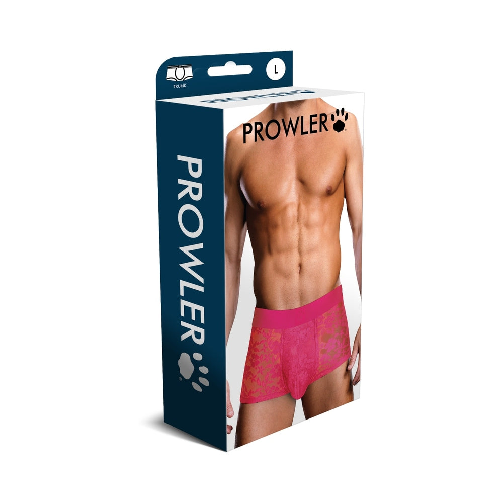 Prowler Lace Trunk Pink L in flat lay showing delicate floral lace pattern and pink hue