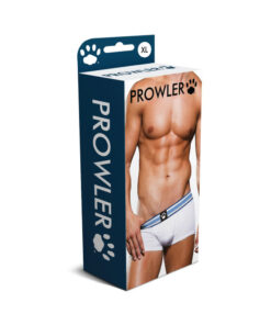 Prowler Trunk White/Blue XL swim trunk flat on white surface