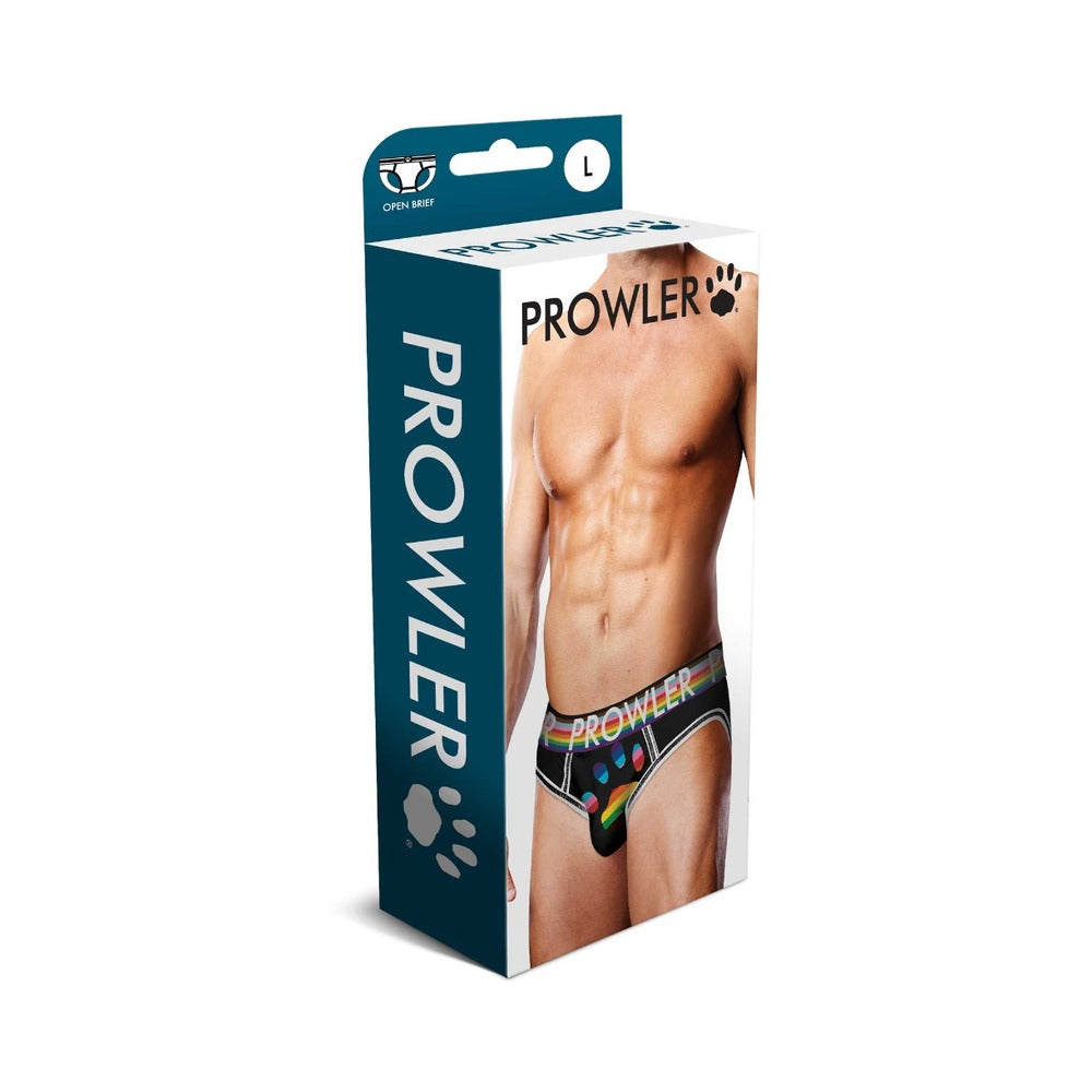 Front angle of Prowler Oversized Paw Open Brief in black size L