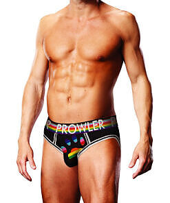 showing deep paw-shaped pouch and branded waistband against a light background.