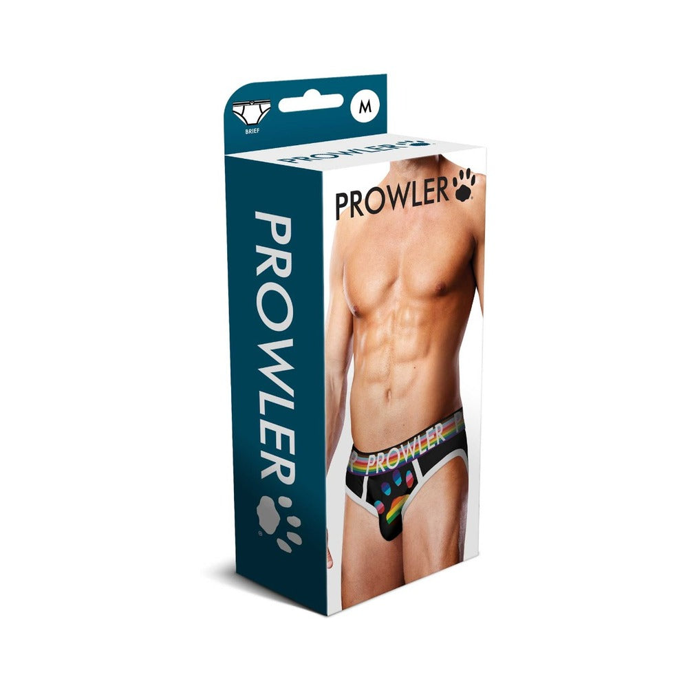 Front view of Prowler Oversized Paw Brief Black M showing bold oversized paw print