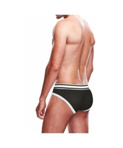 showing contrast waistband and dual-color panels.