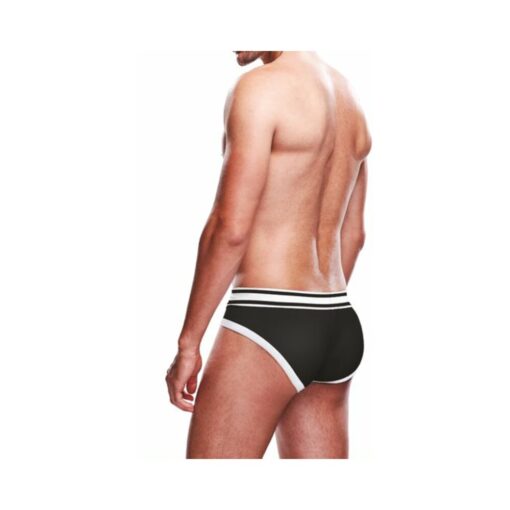 showing contrast waistband and dual-color panels.