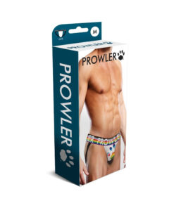 Front view of Prowler Oversized Paw Jock Strap White M showcasing the oversized paw print against white fabric.