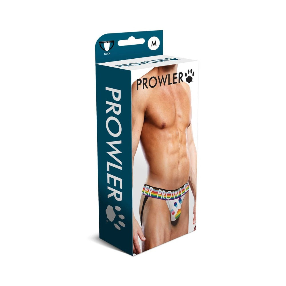 Front view of Prowler Oversized Paw Jock Strap White M showcasing the oversized paw print against white fabric.