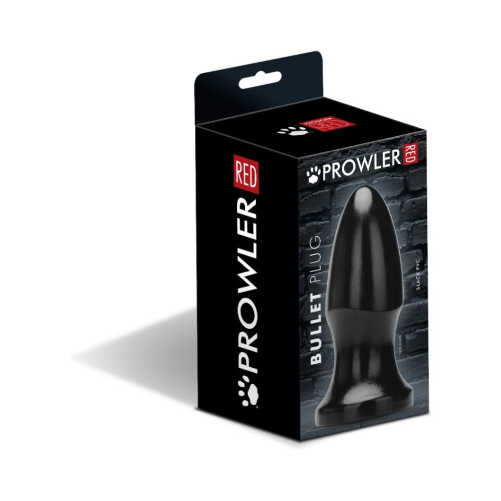 Prowler RED Bullet Plug Black bullet anal plug displayed upright on a white surface