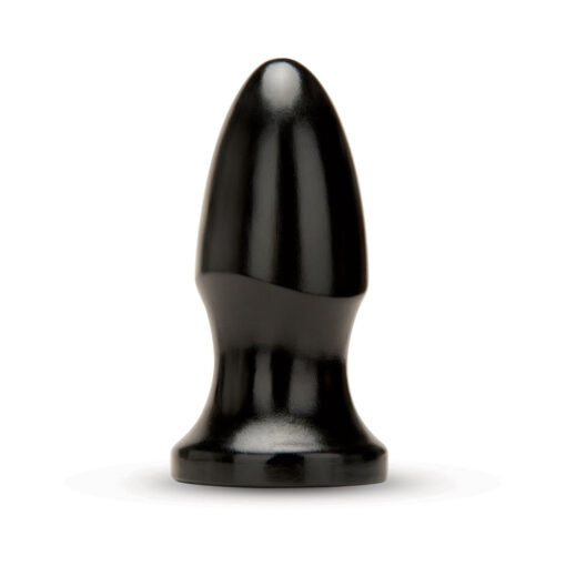 highlighting the matte black finish and flared T-bar base.