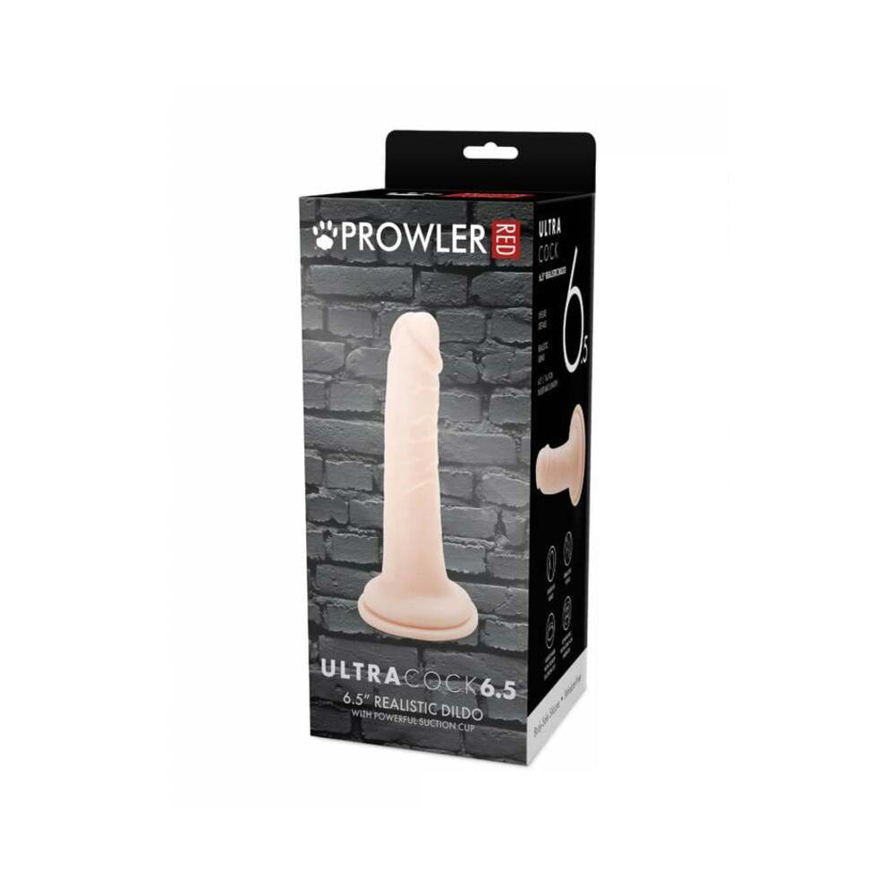 Prowler RED Ultra Cock realistic vanilla dildo showing lifelike veins and suction cup base against a clean white background