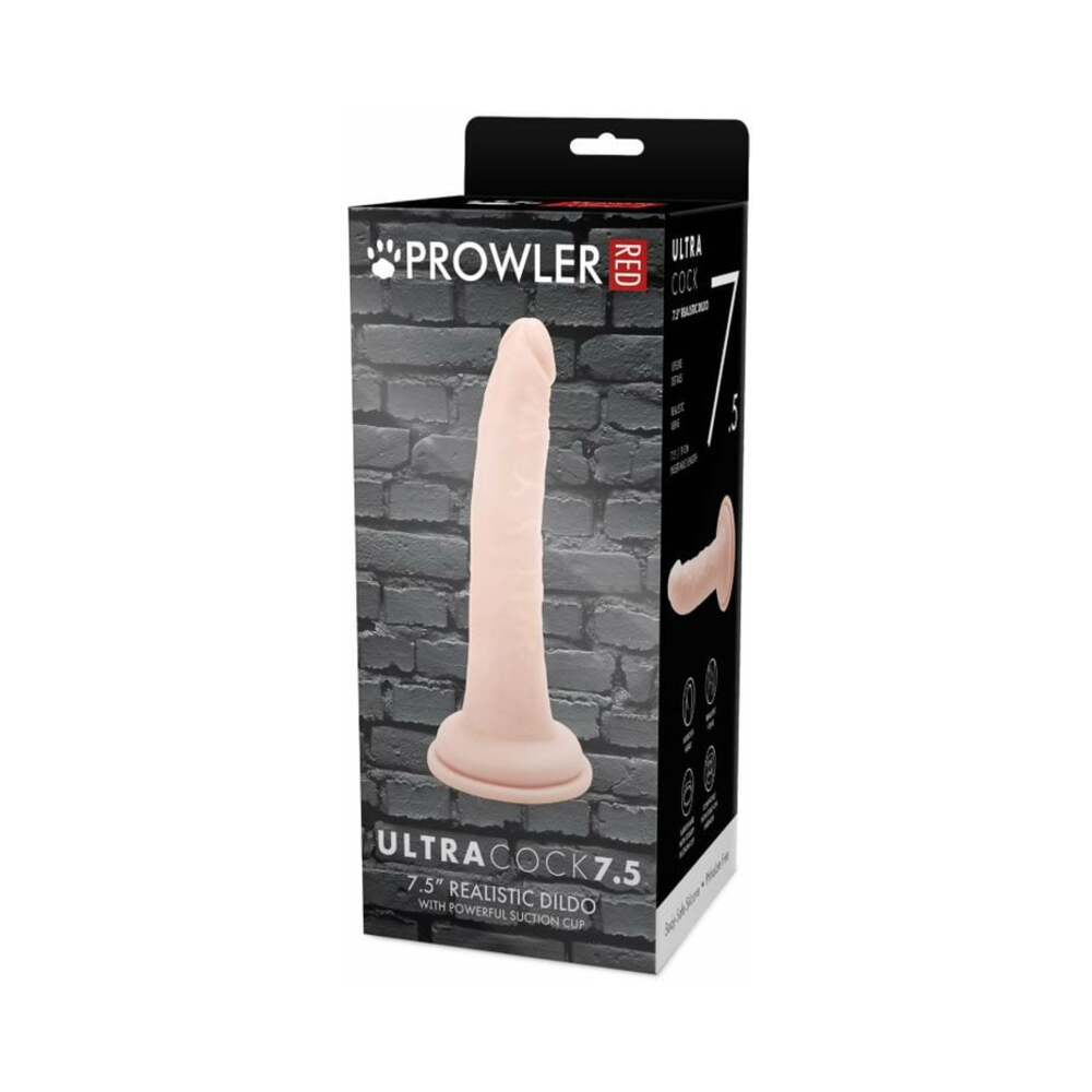 Prowler RED Ultra Cock 7.5 inch realistic dildo in vanilla color with lifelike veins and defined head on neutral background.