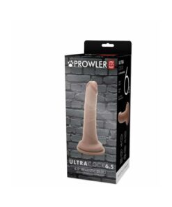 Prowler RED Ultra Cock realistic dildo in warm caramel tone with textured veins and suction cup base shown on flat surface