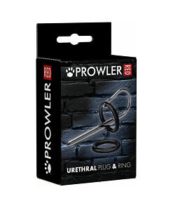 Prowler RED Urethral Plug & Ring stainless steel toy displayed on a dark background with polished finish.