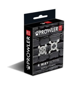 Prowler RED 4 Way Screw Nipple Clamp Set arranged on a black satin surface