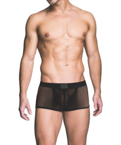 showing the sheer fishnet texture and open back cut.