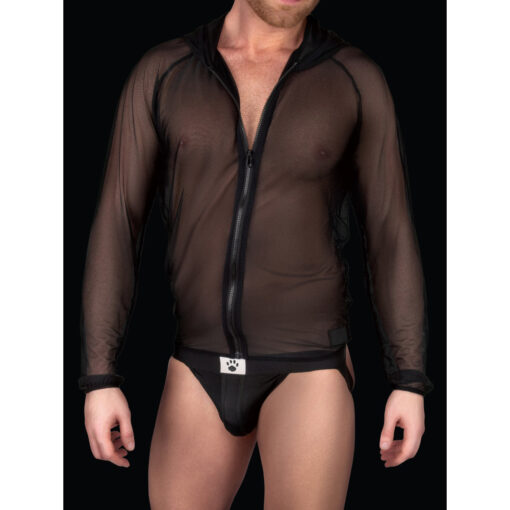 revealing texture of sheer mesh fabric and relaxed silhouette.