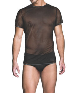sheer black mesh with short sleeves