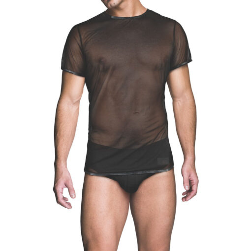 sheer black mesh with short sleeves
