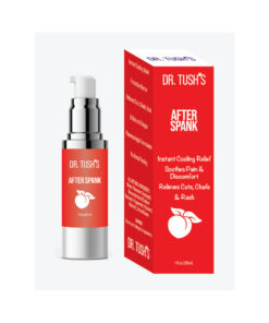 1 oz tube of Dr. Tush's After Spank cooling gel with blue lettering on a white tube