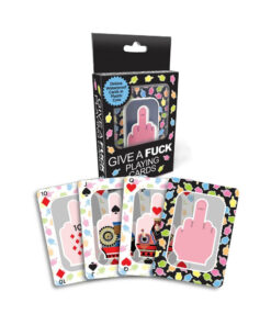 Close-up of FU Middle Finger Waterproof Playing Cards fanned out on a wet bar top