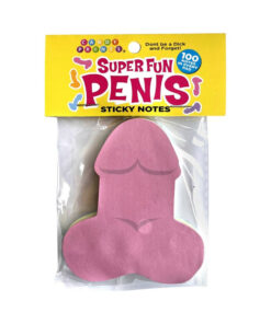 Penis sticky notes in assorted bright colors fanned across an office desk