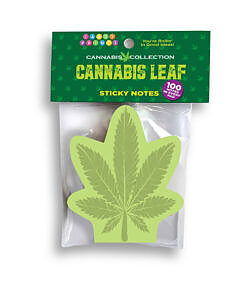 Vibrant green Cannabis Leaf Sticky Notes stacked on a desk