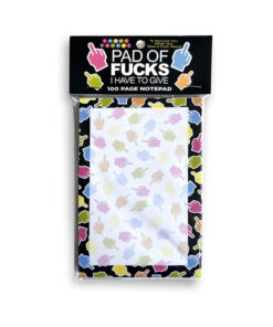 Pad of Fucks I Have to Give Notepad on a desk showing middle finger graphic and sassy text