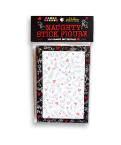 Naughty Stick Figure Notepad with cheeky stick figure sketches on white paper