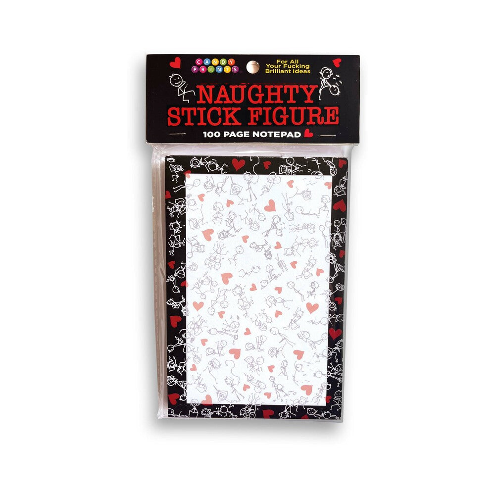 Naughty Stick Figure Notepad with cheeky stick figure sketches on white paper