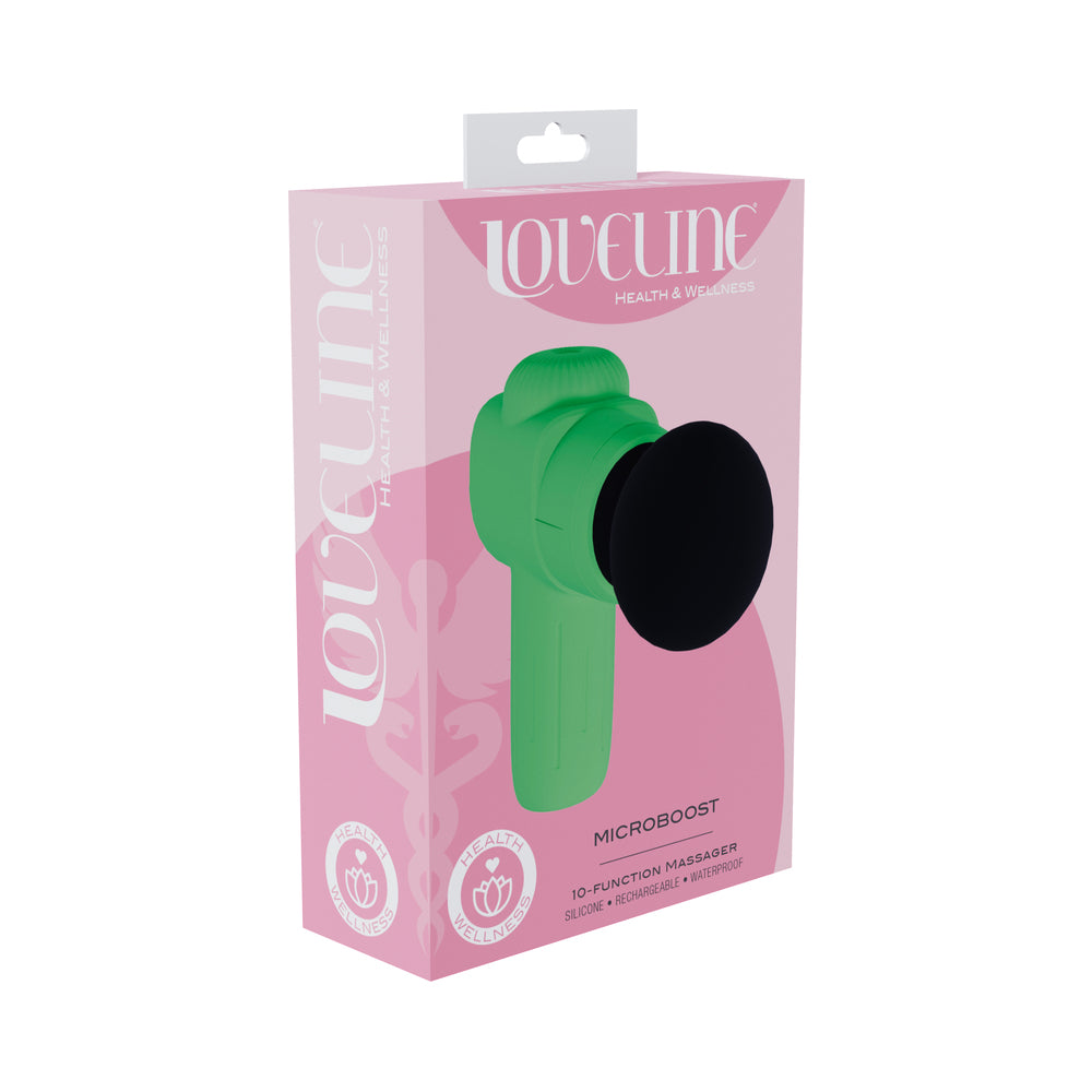 LoveLine MicroBoost Massager Silicone Green mini massage gun with 10 vibration modes