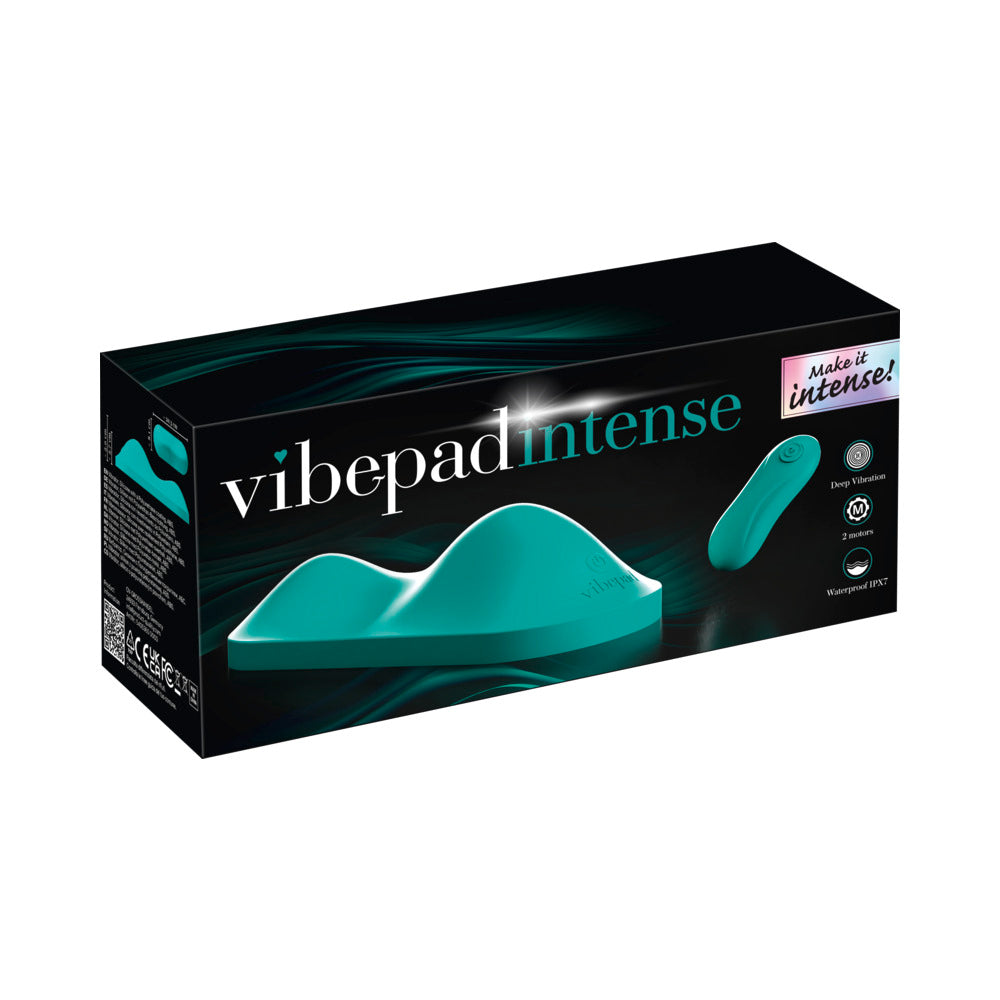 Vibepad Intense compact dual-mound vibrating cushion with USB charging cable on white backdrop