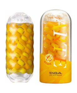 Tenga Arte Weave soft white TPE sleeve with chunky weave texture on a clean surface.