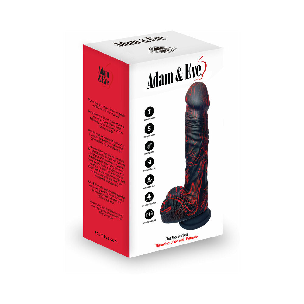 Adam & Eve The Bedrocker Thrusting Dildo with realistic textured silicone shaft and suction cup base on white surface
