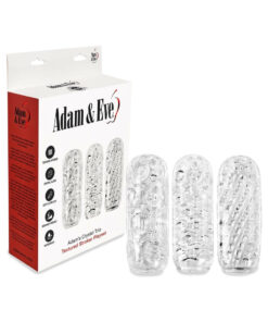 Adam & Eve Adam's Crystal Trio three clear strokers displayed side by side showing off ribbed