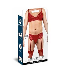 showing floral lace and adjustable straps on mannequin.