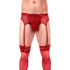 Prowler Lace Garter Set Red S – vivid red floral lace garter with adjustable black straps and metal clips