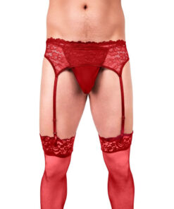 Prowler Lace Garter Set Red S – vivid red floral lace garter with adjustable black straps and metal clips
