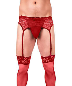 Prowler Lace Garter Set Red 2XL: men's lace garter with delicate floral pattern