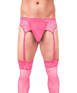 Prowler Lace Garter Set in pink floral lace