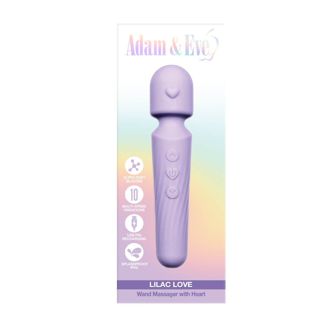 Lilac Love Wand body-safe silicone massager with heart-shaped head on white background