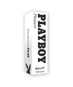 Playboy Pleasures 70th Anniversary Bullet with gold accents and rabbit logo against a dark background.