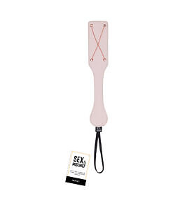 Sportsheets Sex & Mischief Peaches 'n CreaMe Chain Impressions Paddle with rose gold chain texture on soft black faux leather