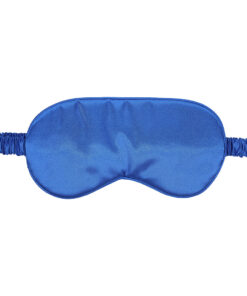 Ouch! Satin Mask Royal Blue satin blindfold draped over a dark background